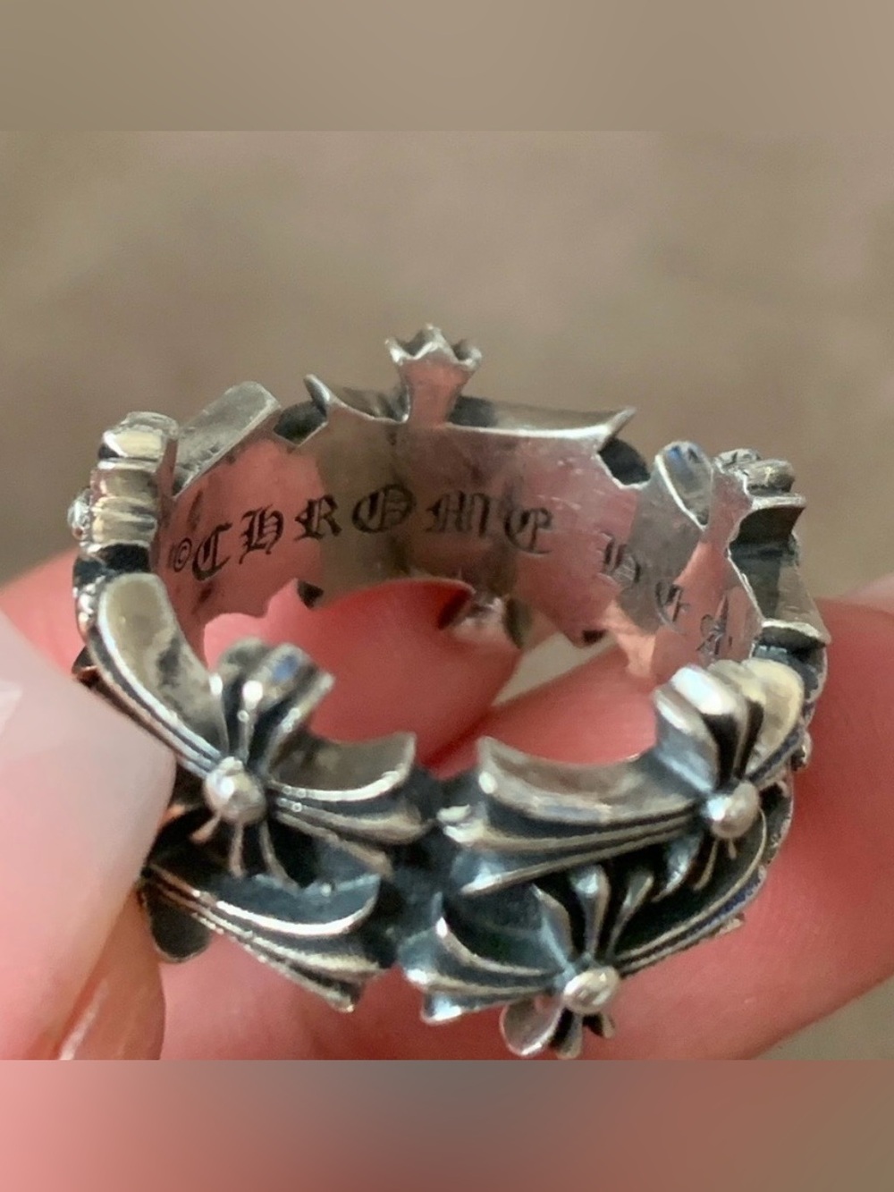 Chrome Hearts Cross Crown Ring - Blackened Silver Tone - Picture 4 of 11